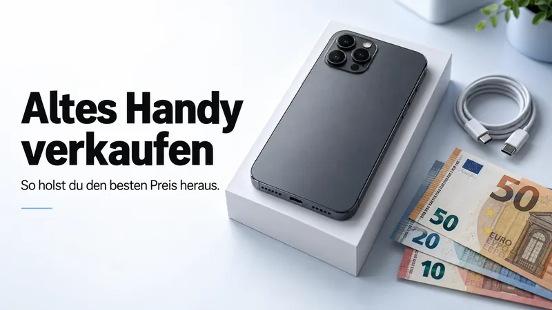 Gebrauchtes Smartphone mit Ladekabel und Euro-Geldscheinen